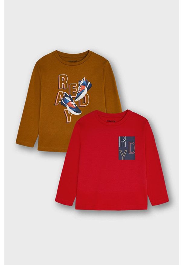 Mayoral Longsleeve dziecięcy (2-Pack) kolor brązowy z nadrukiem. Okazja: na co dzień. Kolor: brązowy. Materiał: bawełna, dzianina. Długość rękawa: długi rękaw. Wzór: nadruk. Styl: casual