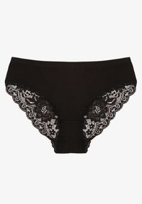 Renee - Czarne Majtki Figi z Koronkowymi Wstawkami Amiora. Kolor: czarny. Materiał: koronka. Wzór: koronka #1