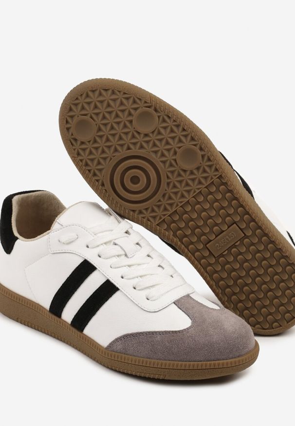 Renee - Białe Skórzane Sneakersy Tenisówki Velauri. Okazja: na co dzień. Zapięcie: sznurówki. Kolor: biały. Materiał: skóra