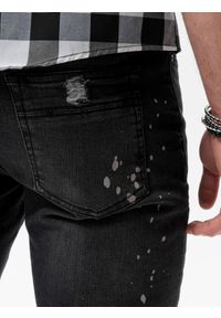 Ombre Clothing - Spodnie męskie jeansowe z dziurami SLIM FIT P1065 - czarne - XXL. Kolor: czarny. Materiał: jeans #4