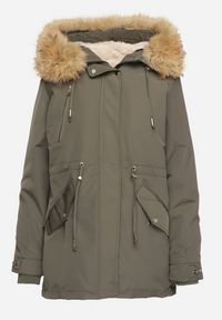 Born2be - Ciemnozielona Zimowa Kurtka Parka z Odpinanym Futerkowym Zdobieniem i Kapturem Sialinnea. Okazja: na co dzień. Kolor: zielony. Wzór: aplikacja. Sezon: zima. Styl: klasyczny, casual, elegancki #5
