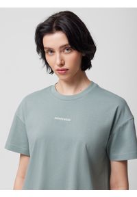 outhorn - T-shirt z nadrukiem damski Outhorn - morski. Kolor: turkusowy. Materiał: bawełna, dzianina. Długość rękawa: krótki rękaw. Długość: krótkie. Wzór: nadruk