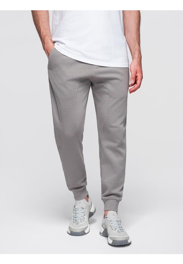 Ombre Clothing - Męskie spodnie dresowe typu jogger - szare V8 - Rozmiar: XL. Okazja: na co dzień. Kolor: szary. Materiał: dresówka. Styl: casual