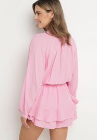 Born2be - Różowy Bawełniany Kombinezon z Elastyczną Gumką w Talii i Spódnico-Spodenkami Gleasea. Okazja: na co dzień. Kolor: różowy. Materiał: bawełna. Styl: elegancki, casual #3