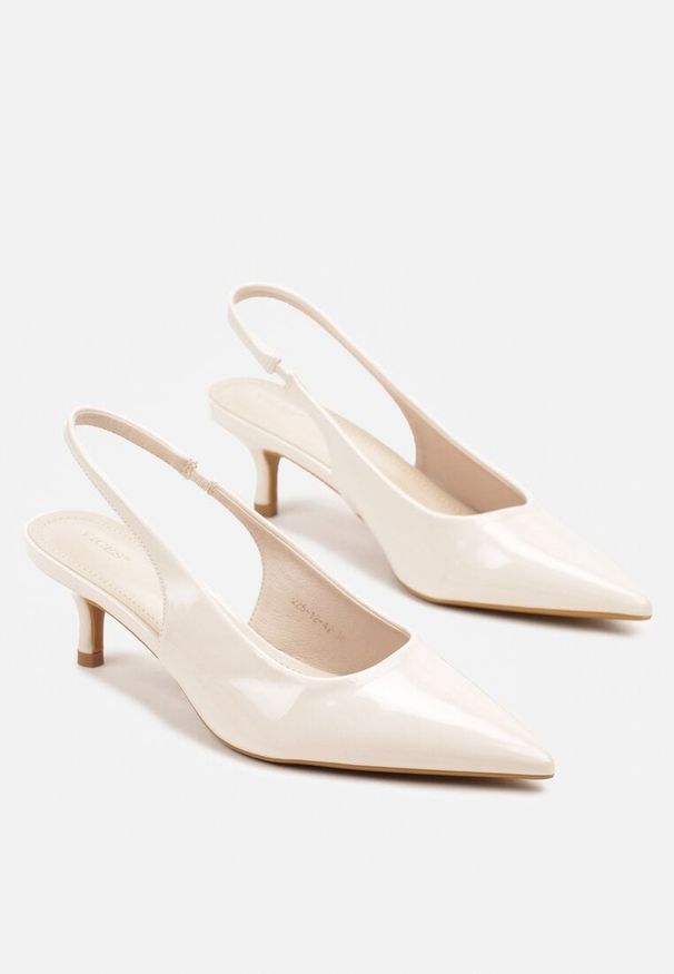 Born2be - Beżowe Lakierowane Czółenka Slingback Vices na Obcasie Typu Kaczuszka Sonilitia. Okazja: na co dzień. Zapięcie: pasek. Kolor: beżowy. Materiał: lakier. Obcas: na obcasie. Styl: klasyczny, elegancki, casual. Wysokość obcasa: niski
