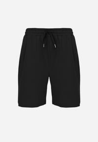 Born2be - Czarne Szorty Dresowe z Bawełną i Sznurkami Leofiel. Okazja: na co dzień, na spacer. Kolor: czarny. Materiał: bawełna, dresówka. Wzór: napisy. Styl: casual, klasyczny #5