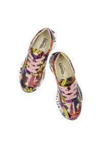 Pomarańczowe Sneakersy Laura Vita Stylowe Obuwie Damskie. Kolor: pomarańczowy. Materiał: materiał, skóra. Szerokość cholewki: normalna. Wzór: nadruk, kolorowy. Sezon: wiosna. Styl: elegancki #3