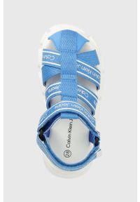 Calvin Klein Jeans sandały dziecięce kolor niebieski. Nosek buta: okrągły. Zapięcie: rzepy. Kolor: niebieski. Materiał: poliester, materiał, guma #5