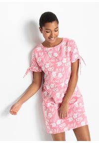 bonprix - Sukienka z dżerseju w kwiaty. Kolor: różowy. Materiał: jersey. Wzór: kwiaty