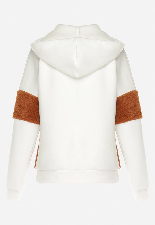 Born2be - Biała Dwukolorowa Bluza z Bawełny z Polarowymi Wstawkami i Kapturem Dikea. Kolor: biały. Materiał: polar, bawełna. Sezon: zima. Styl: elegancki