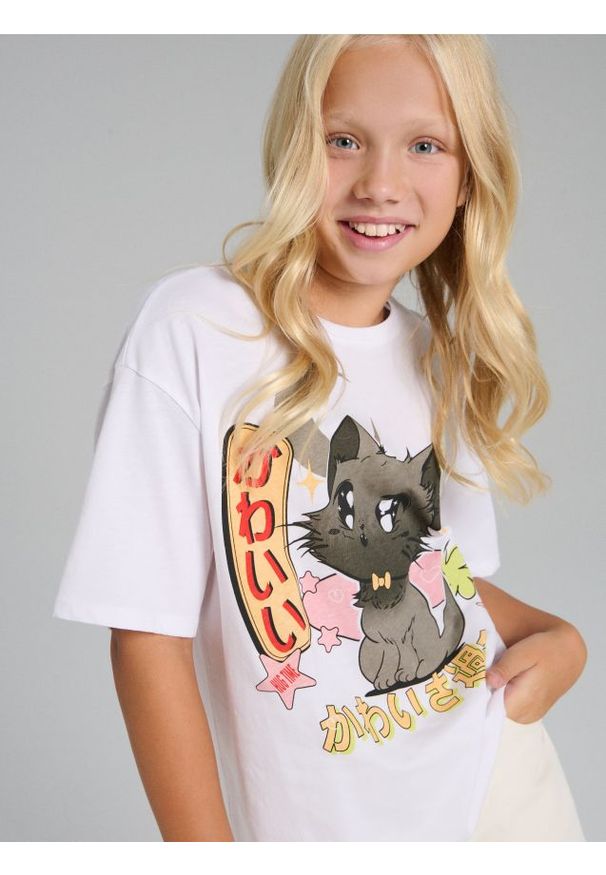 Sinsay - Koszulka z krótkim rękawem - biały. Kolor: biały. Długość rękawa: krótki rękaw. Długość: krótkie