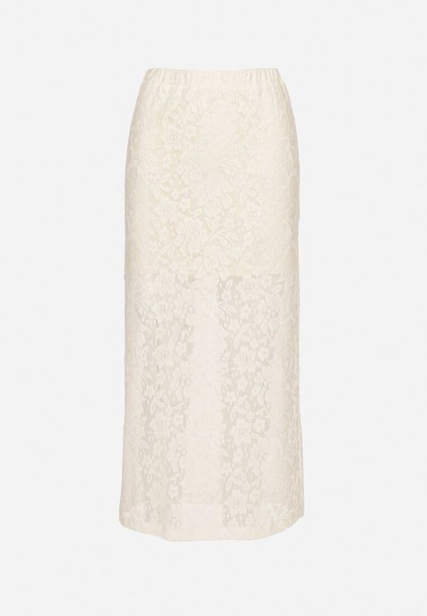 Born2be - Beżowa Bawełniana Spódnica z Koronki o Ołówkowym Kroju Drevia. Okazja: na co dzień. Kolor: beżowy. Materiał: koronka, bawełna. Wzór: koronka. Styl: klasyczny, casual, elegancki