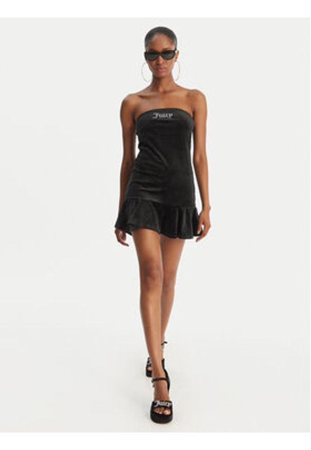 Juicy Couture Sukienka codzienna Ruffle JCWED126311 Czarny Slim Fit. Okazja: na co dzień. Kolor: czarny. Materiał: welur. Typ sukienki: proste. Styl: casual