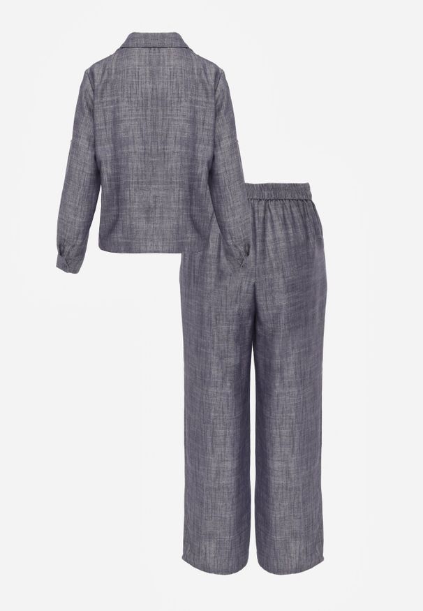 Born2be - Niebieski Komplet z Lnem i Wiskozą Szerokie Spodnie i Koszula z Wiązaniem Ravilith. Kolor: niebieski. Materiał: wiskoza, len