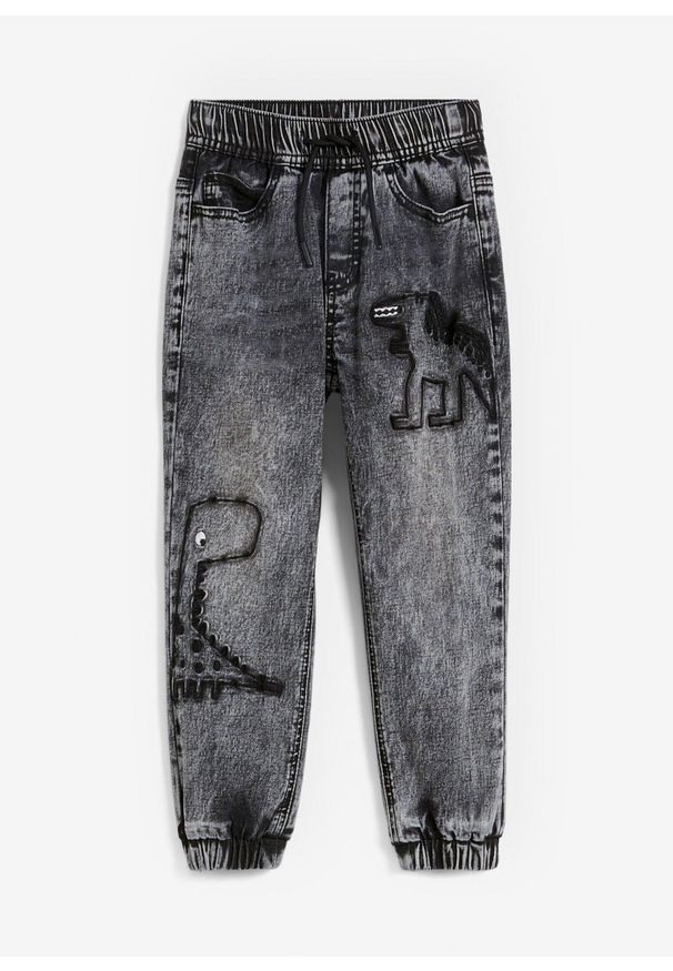 bonprix - Dżinsy z termiczną podszewką z dżerseju, z gumką w talii, regular fit. Kolor: czarny