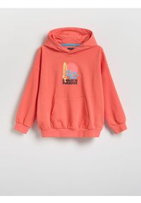 Reserved - Bluza oversize z kapturem - pomarańczowy. Typ kołnierza: kaptur. Kolor: pomarańczowy. Materiał: bawełna, dzianina #1