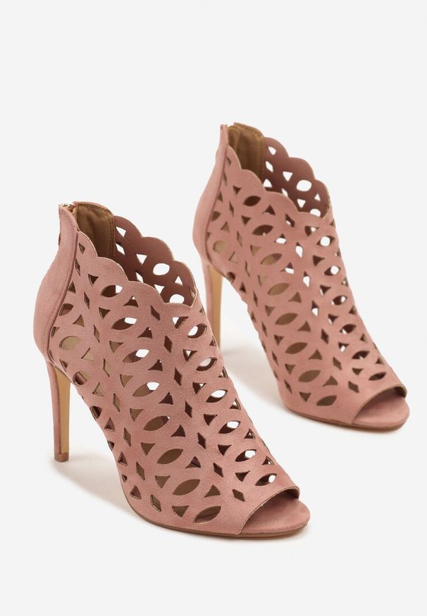 Renee - Różowe Ażurowe Sandały Botki Vices na Szpilce Natessae. Okazja: na co dzień. Kolor: różowy. Wzór: ażurowy. Obcas: na szpilce. Styl: casual, elegancki