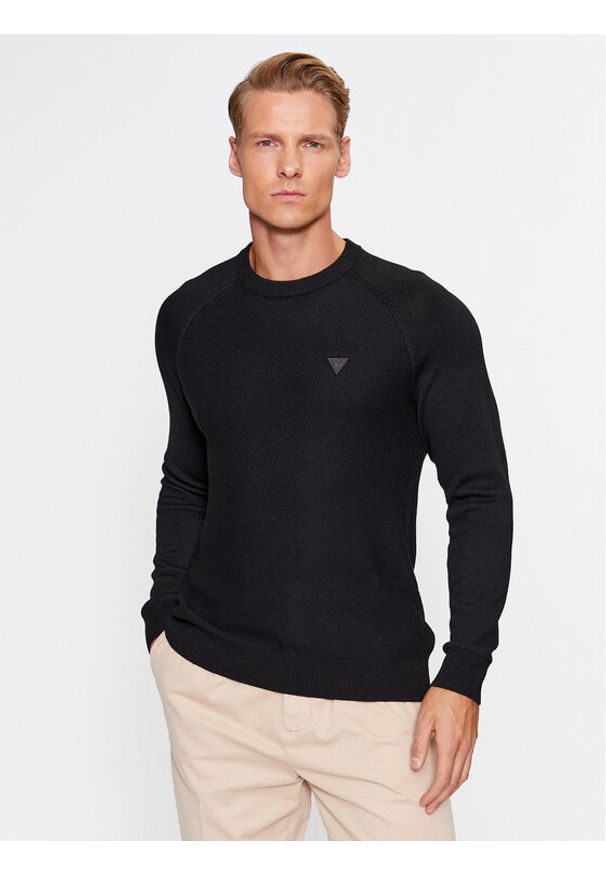 Guess Sweter M3BR17 Z38V2 Czarny Slim Fit. Kolor: czarny. Materiał: syntetyk