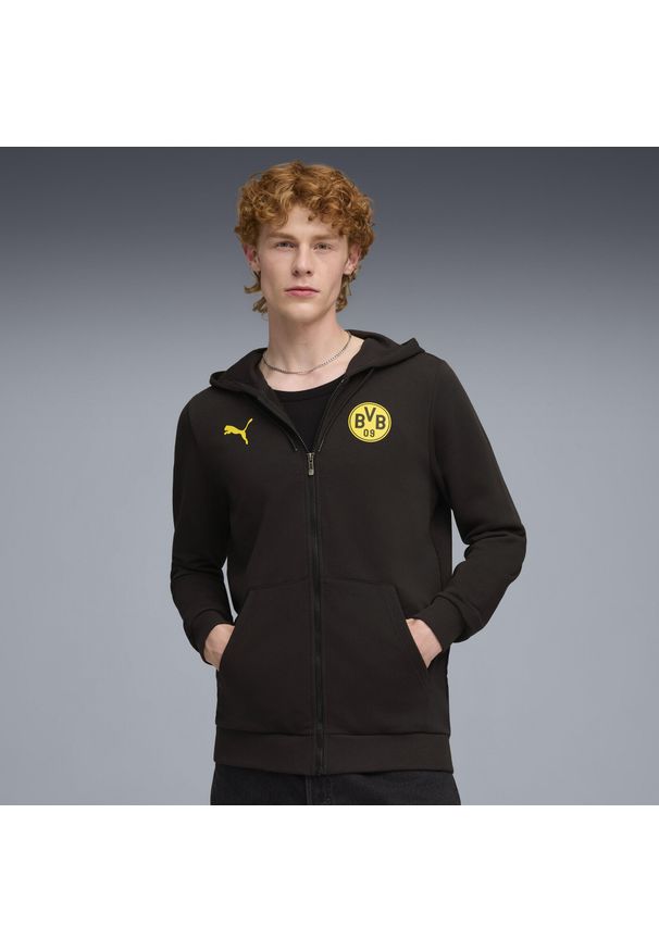 Puma - Męska kurtka z kapturem Borussia Dortmund FtblCulture PUMA Black Faster Yellow. Typ kołnierza: kaptur. Kolor: czarny, wielokolorowy, żółty. Sport: bieganie