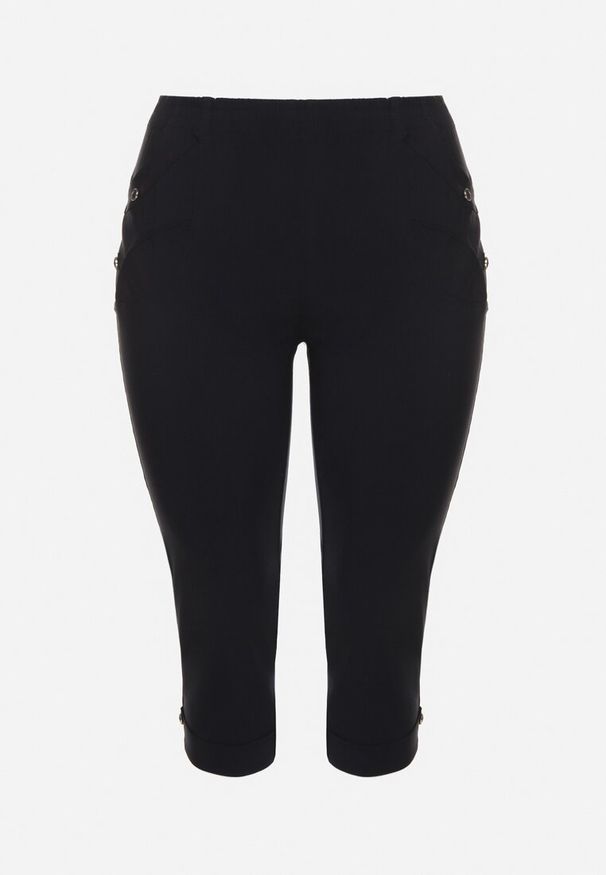 Born2be - Granatowe Spodnie z Wiskozą i Ozdobnymi Guzikami Lireza. Okazja: na co dzień. Kolor: niebieski. Materiał: wiskoza. Styl: casual, klasyczny