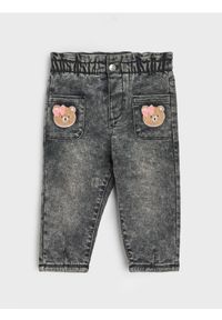 Sinsay - Jeansy paperbag z polarem wewnątrz - szary. Kolor: szary. Materiał: polar, jeans