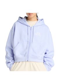 Bluza damska New Balance WJ61W2EEDYK - niebieska. Okazja: na co dzień. Kolor: niebieski. Materiał: poliester, bawełna, materiał, dresówka. Wzór: ze splotem. Styl: casual, klasyczny #1