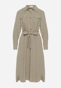 Born2be - Zielona Bawełniana Sukienka Koszulowa z Wiązanym Paskiem Zintrona. Okazja: na co dzień. Kolor: zielony. Materiał: bawełna. Typ sukienki: koszulowe. Styl: casual #2