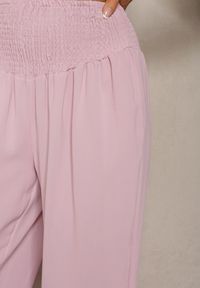 Renee - Różowe Spodnie Kuloty High Waist z Gumką w Talii Lipadre. Stan: podwyższony. Kolor: różowy. Długość: krótkie