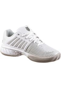 Buty do tenisa damskie K-Swiss Express Light 2 Clay. Zapięcie: sznurówki. Kolor: biały, szary, wielokolorowy. Materiał: materiał, tkanina, syntetyk. Szerokość cholewki: normalna. Sport: tenis