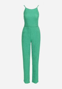 Born2be - Zielony 3-częściowy Komplet Casual z Plisowanej Tkaniny Spodnie Top i Koszula Farella. Kolor: zielony. Materiał: tkanina #5