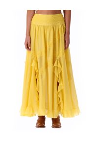 Ermanno Firenze - ERMANNO FIRENZE - Żółta spódnica z koronką i falbankami. Kolor: żółty. Materiał: koronka. Wzór: koronka. Sezon: lato, wiosna #3