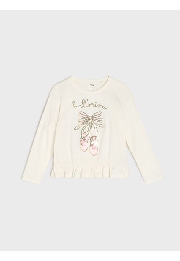 Sinsay - Koszulka z długimi rękawami - kremowy. Kolor: kremowy. Długość rękawa: długi rękaw. Długość: długie