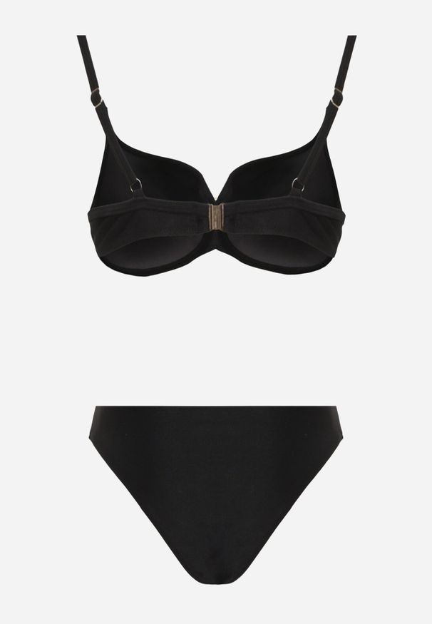 Born2be - Czarne Bikini Majtki Figi i Biustonosz z Paskami i Perłową Aplikacją Cahresha. Kolor: czarny. Wzór: aplikacja