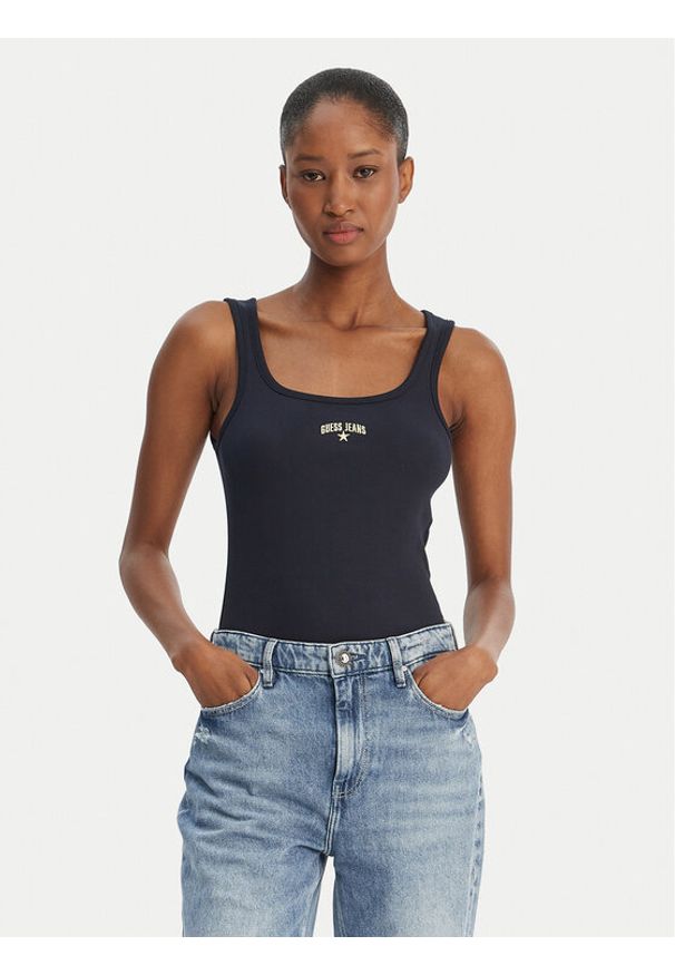 Guess Jeans Top W6GPZ2 KA0H1 Granatowy Slim Fit. Kolor: niebieski. Materiał: bawełna