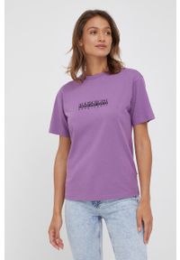Napapijri t-shirt bawełniany kolor fioletowy. Kolor: fioletowy. Materiał: bawełna. Wzór: nadruk