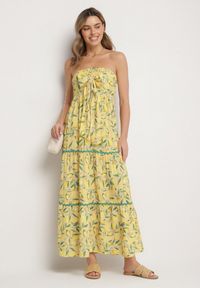 Born2be - Żółta Sukienka w Cytryny z Kokardą Galadessa. Okazja: na co dzień, na randkę. Typ kołnierza: kokarda. Kolor: żółty. Sezon: lato. Styl: casual, elegancki #7