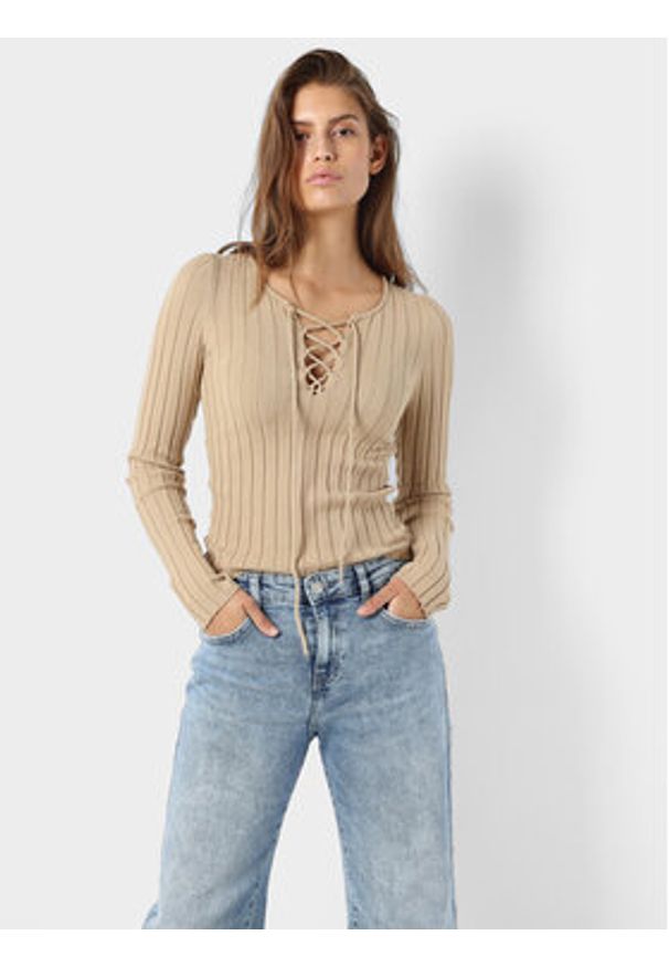 Noisy may - Noisy May Bluzka Freya 27028880 Beżowy Slim Fit. Kolor: beżowy. Materiał: syntetyk