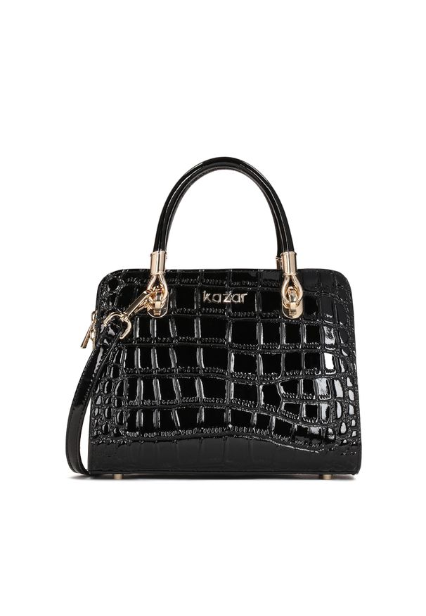 Kazar - Elegancka torebka kuferek z tłoczonej skóry. Kolor: czarny. Materiał: skórzane, z tłoczeniem. Styl: elegancki