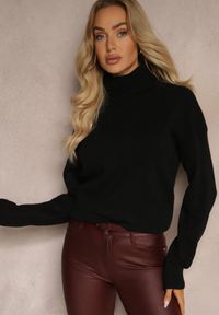 Renee - Czarny Golf Bez Zdobień Minimalistyczny Torlena. Okazja: na spotkanie biznesowe, do pracy. Typ kołnierza: golf. Kolor: czarny. Materiał: jeans, skóra. Długość rękawa: długi rękaw. Długość: długie. Wzór: aplikacja. Styl: biznesowy, klasyczny, elegancki