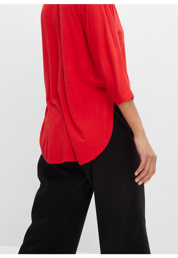 bonprix - Shirt z rękawami 3/4, z wiskozy z elastanem. Kolor: czerwony. Materiał: wiskoza, elastan. Długość: długie
