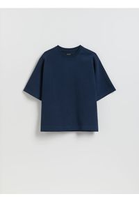 Reserved - T-shirt z grubej dzianiny - granatowy. Kolor: niebieski. Materiał: dzianina #1