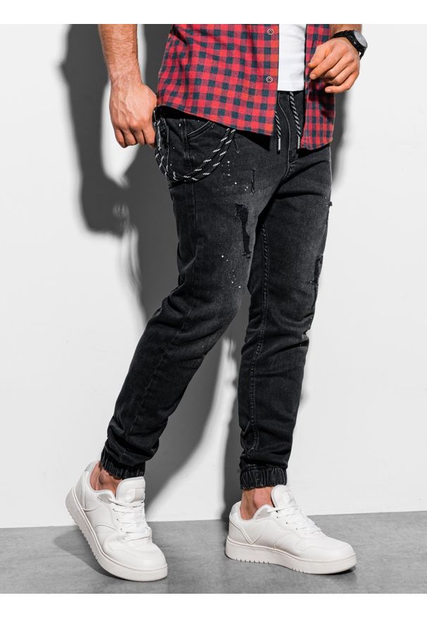 Ombre Clothing - Spodnie męskie jeansowe joggery - czarne V7 P939 - XXL. Kolor: czarny. Materiał: jeans