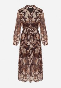 Born2be - Beżowa Rozkloszowana Sukienka z Wiązanym Paskiem i Metaliczną Nicią Nalirina. Okazja: na co dzień. Typ kołnierza: dekolt w kształcie V. Kolor: beżowy. Materiał: elastan, wiskoza. Wzór: aplikacja. Typ sukienki: rozkloszowane, proste. Styl: casual, elegancki, klasyczny #6