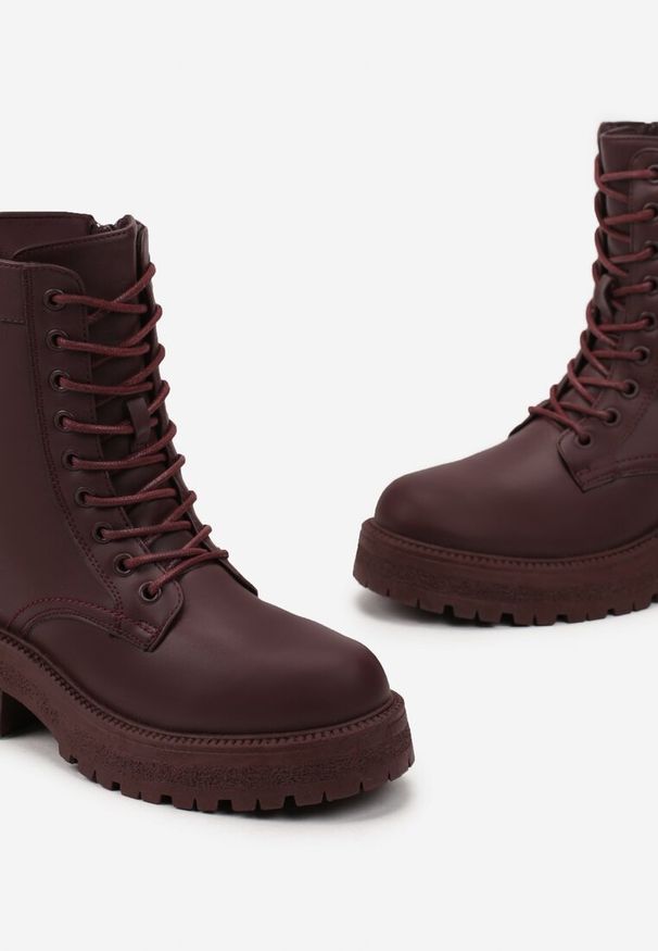 Born2be - Bordowe Botki za Kostkę na Grubej Podeszwie Lumine. Okazja: na co dzień. Wysokość cholewki: za kostkę. Kolor: czerwony. Materiał: jeans. Szerokość cholewki: normalna. Styl: casual