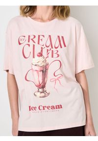 Sinsay - Koszulka z nadrukiem - różowy. Kolor: różowy. Wzór: nadruk #1