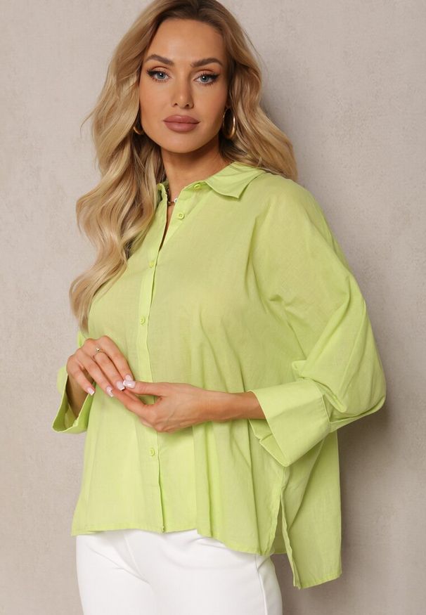 Renee - Jasnozielona Koszula z Bawełny Rękawy 3/4 Typu Nietoperz Delilatia. Kolor: zielony. Materiał: bawełna