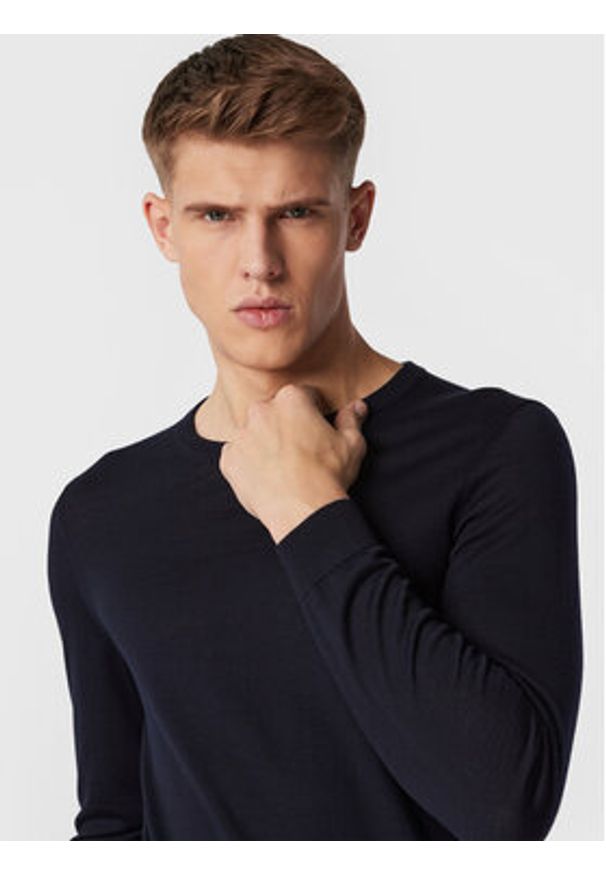 BOSS - Boss Sweter Leno-P 50468239 Granatowy Slim Fit. Kolor: niebieski. Materiał: wełna