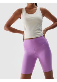 4f - 4F Legginsy kolarki treningowe z materiału z recyklingu damskie - fioletowe M. Stan: podwyższony. Kolor: fioletowy. Materiał: materiał. Wzór: gładki, jednolity, ze splotem. Sport: joga i pilates, fitness