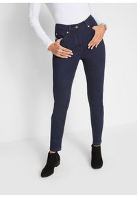 bonprix - Spodnie twillowe ze stretchem, z wygodnym paskiem w talii, Slim Fit. Kolor: niebieski