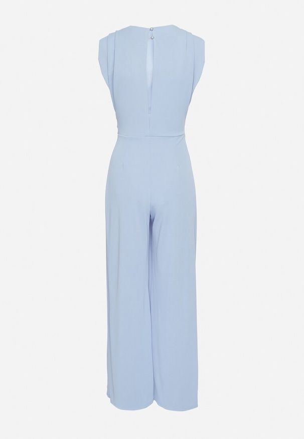 Born2be - Niebieski Kombinezon Bez Rękawów z Ozdobnym Marszczeniem Sepalene. Okazja: na co dzień. Kolor: niebieski. Długość rękawa: bez rękawów. Sezon: wiosna, lato. Styl: elegancki, casual, klasyczny